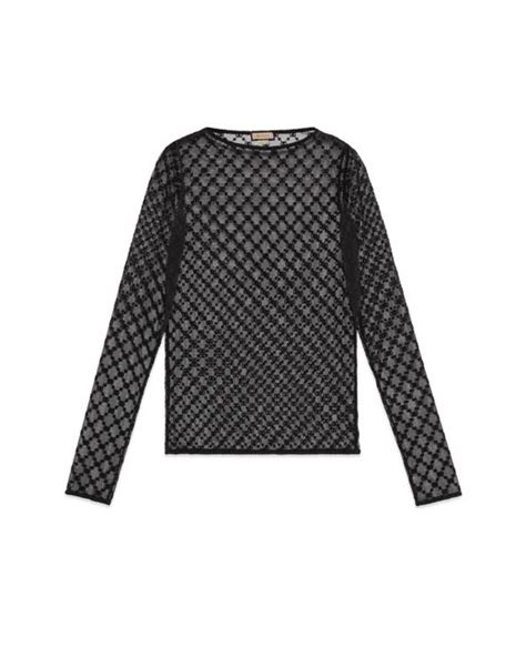 gucci black tulle gg long sleeve|GG tulle top in black .